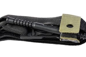 Modern tactical hemostatic tourniquet folded on an isolated back, a Health & Medical Photo by ndanko
