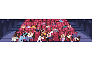 People watch movie in cinema banner, a Person Illustration by PaperTrident
