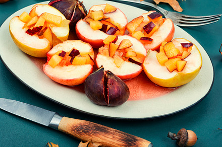 Apple and figs baked with honey, a Food & Drink Photo by MLunov MLunov