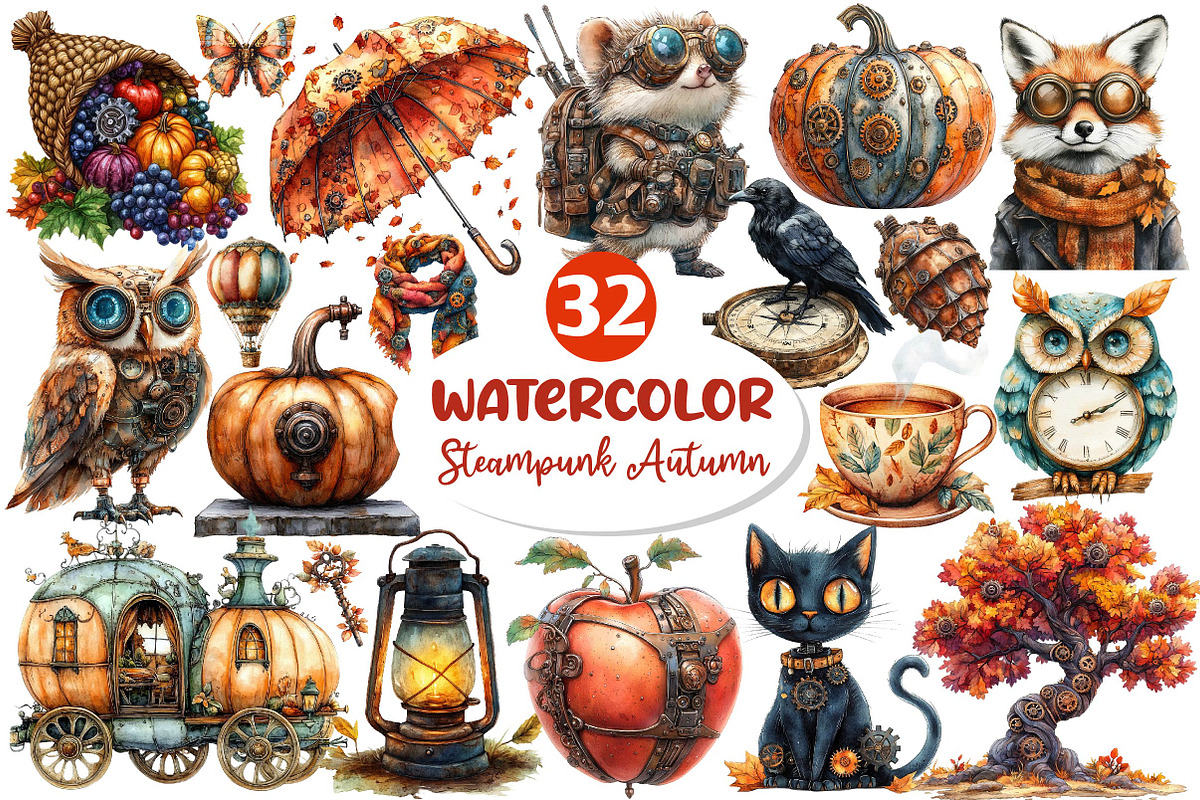 Steampunk Autumn Clipart, an Illustration by Dream Creation (Photo 1 of 4)