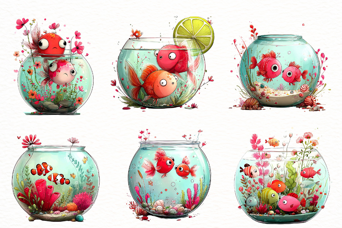 Whimsical summer fish bowl clipart, an Illustration by Designworld (Photo 2 of 5)