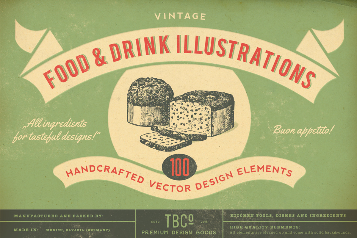 SALE! 100 VintageFood Illustrations, a Food Illustration by Anja Kaiser (Photo 1 of 4)