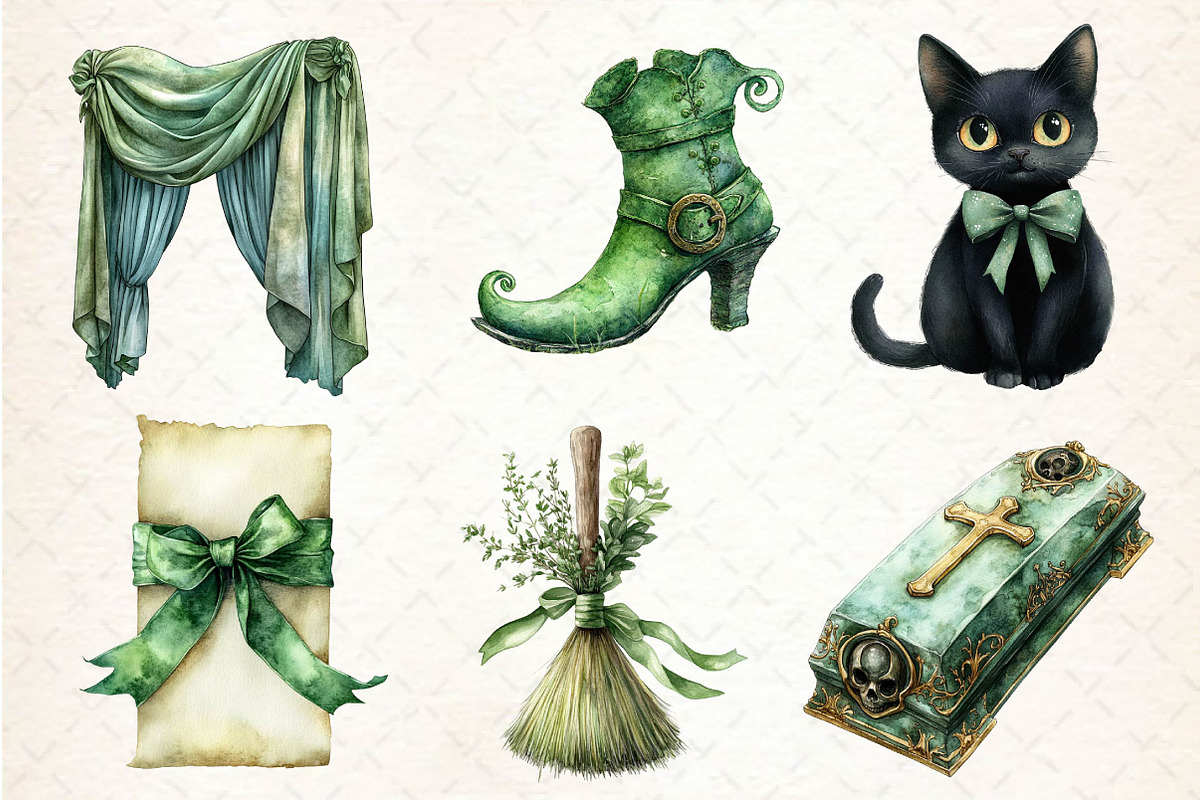 Antique Green Halloween Clipart, an Illustration by Dream Creation (Photo 3 of 7)