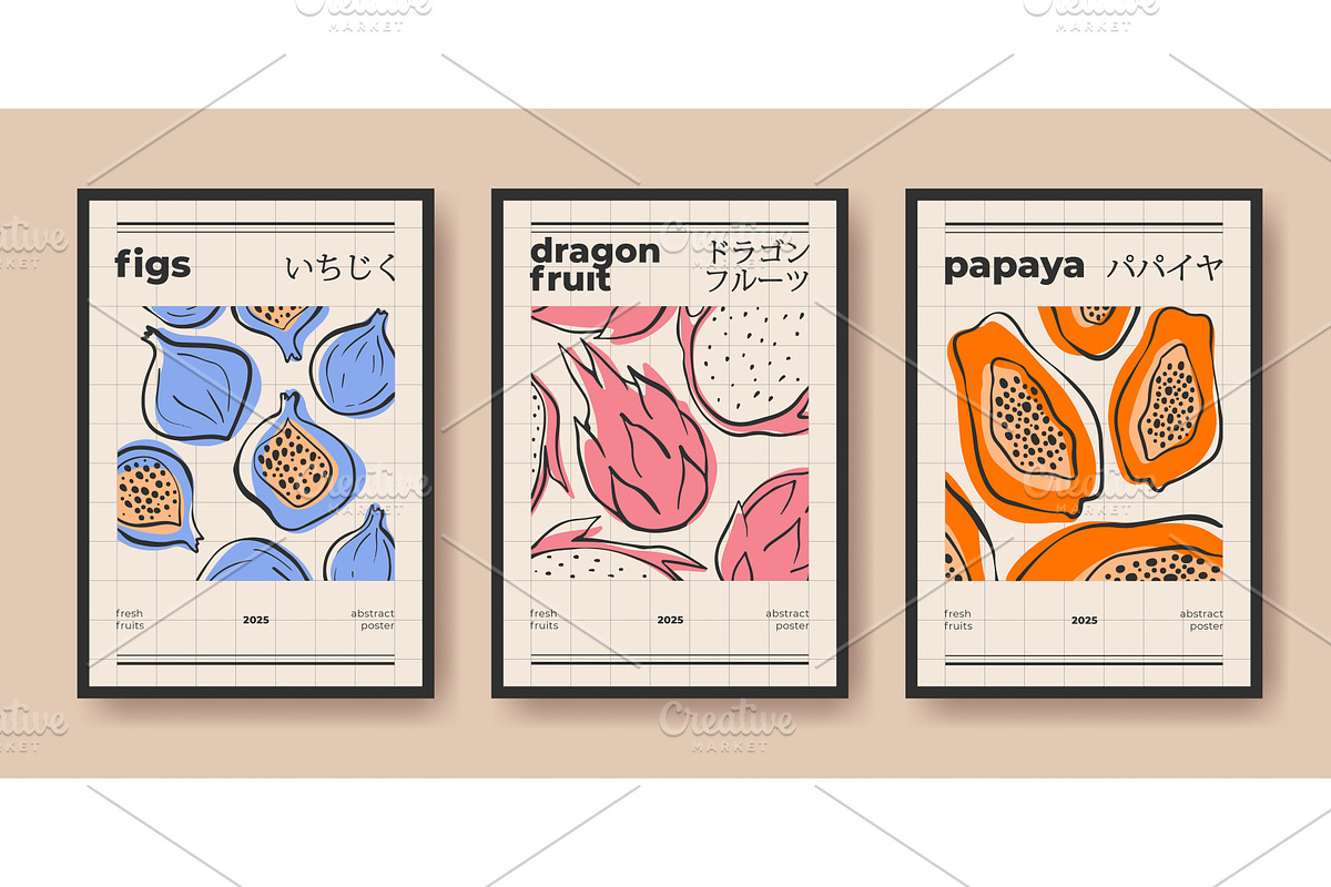Modern fruit poster collection, a Food Illustration by art PVP - market