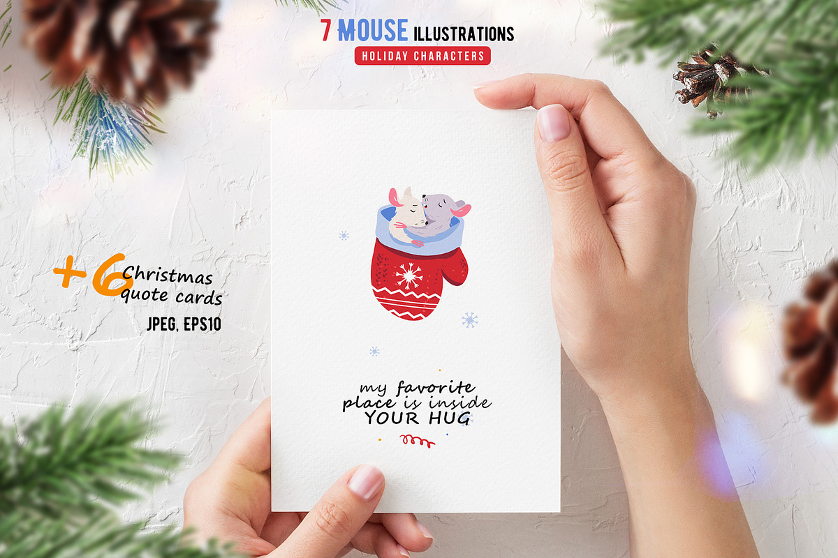 Mouse holiday cards. Cute Mice set., an Animal Illustration by WalnutBird (Photo 2 of 3)