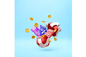 3D gift box and discount voucher, a Finance Illustration by Abscent