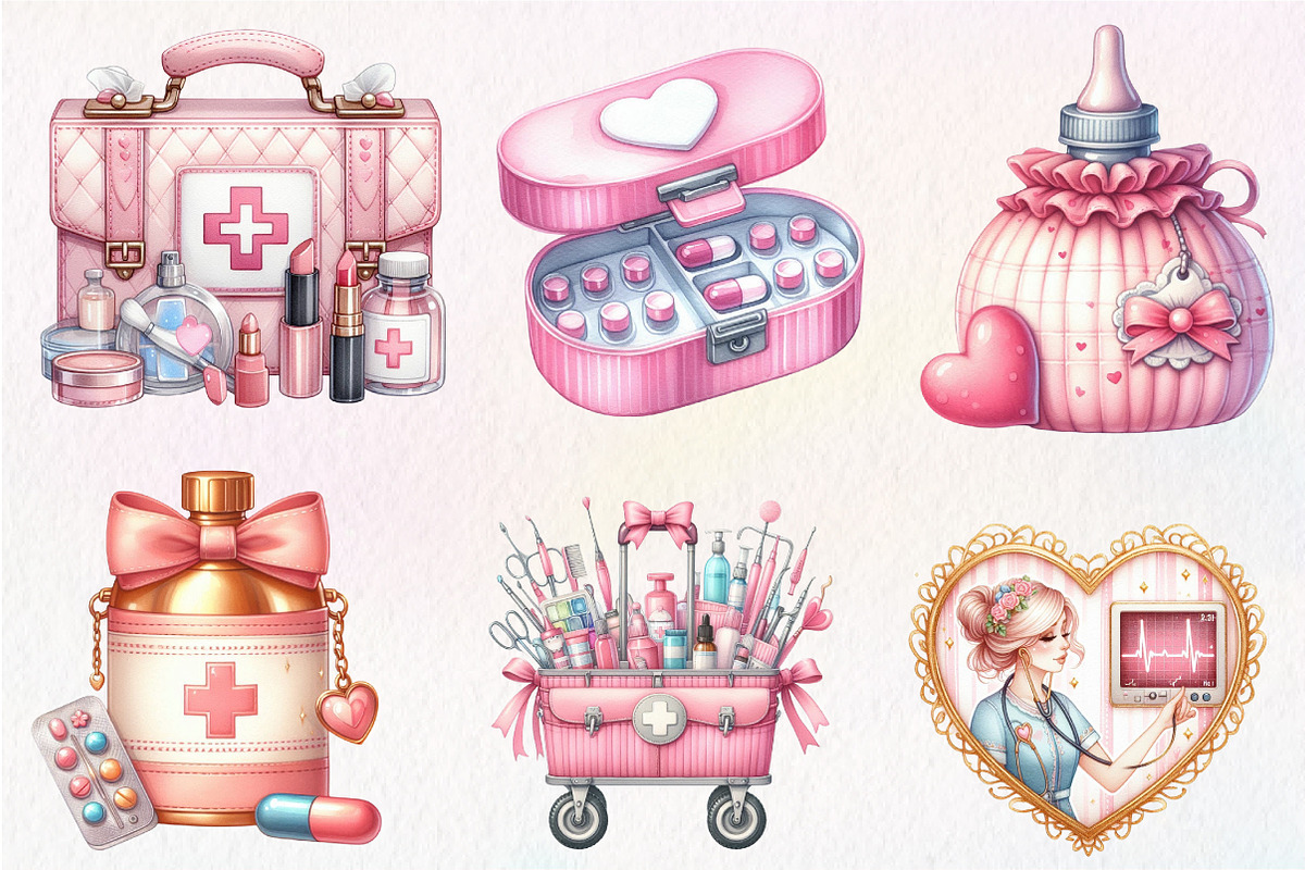 Watercolor Coquette Nurse Clipart, an Illustration by CreationArt (Photo 5 of 5)