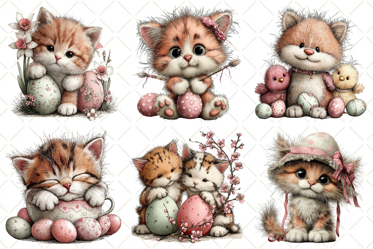 Whimsical Easter Cat Clipart, an Illustration by Black Bird Studio (Photo 3 of 5)