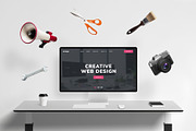 Web Design Tools Desk Mockup, a Mac Mockup by RSplaneta (Thumbnail 1 of 2)