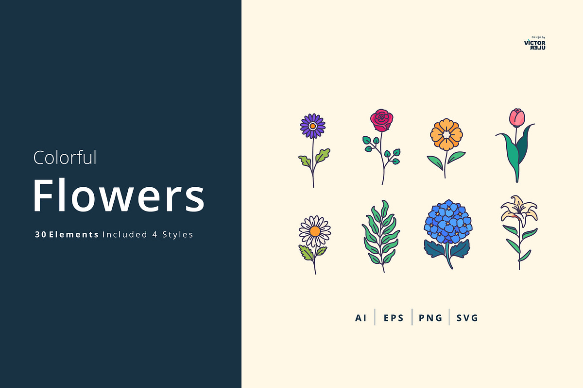 30 Elements Colorful of Flowers, an Illustration by Victoruler (Photo 1 of 5)