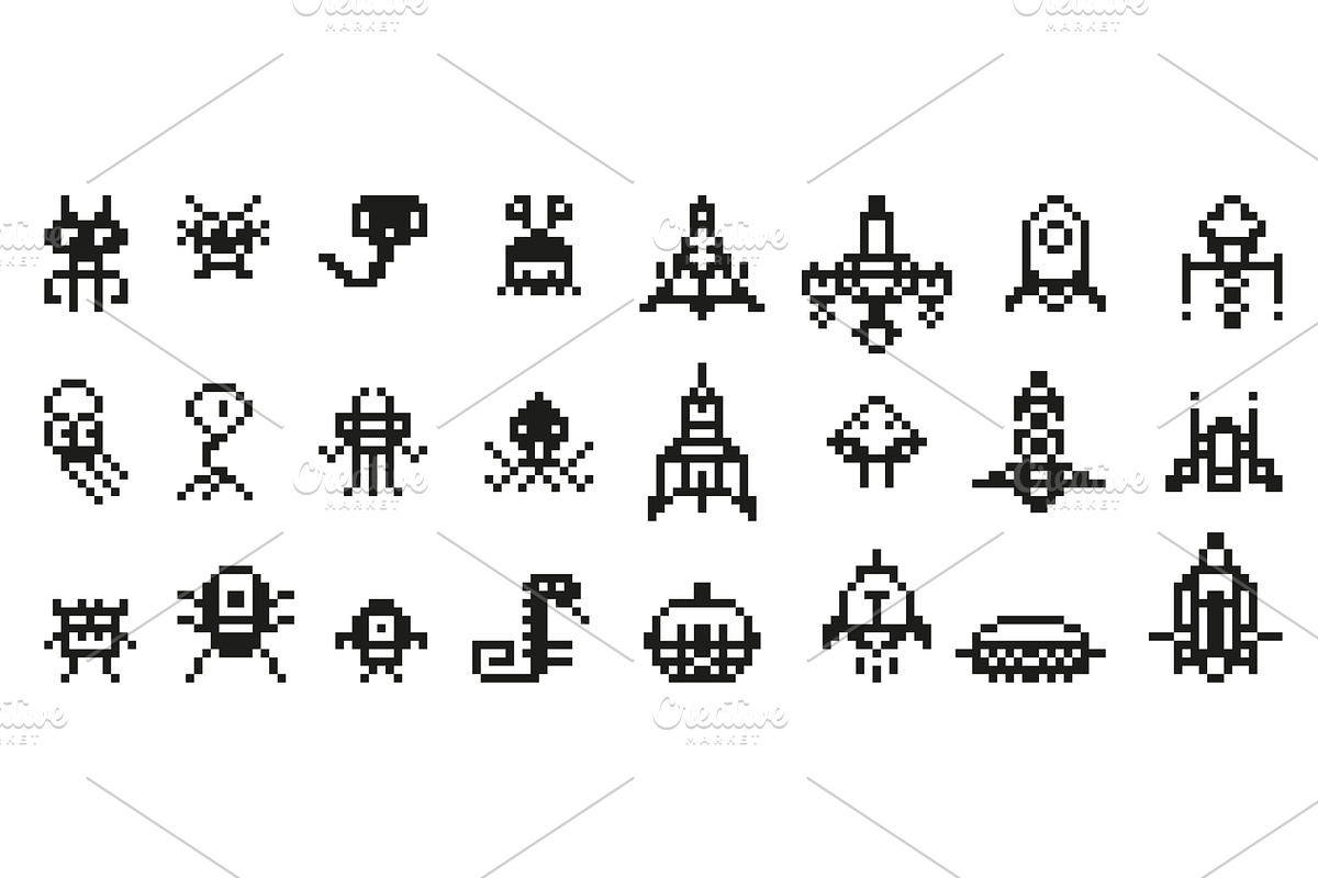 Pixel space invaders. Arcade game 8, an Illustration by Valerie Bodnar