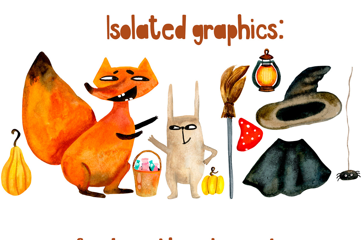 Watercolor fox rabbit autumn clipart, an Object Graphic by NataLyaroArt (Photo 2 of 14)