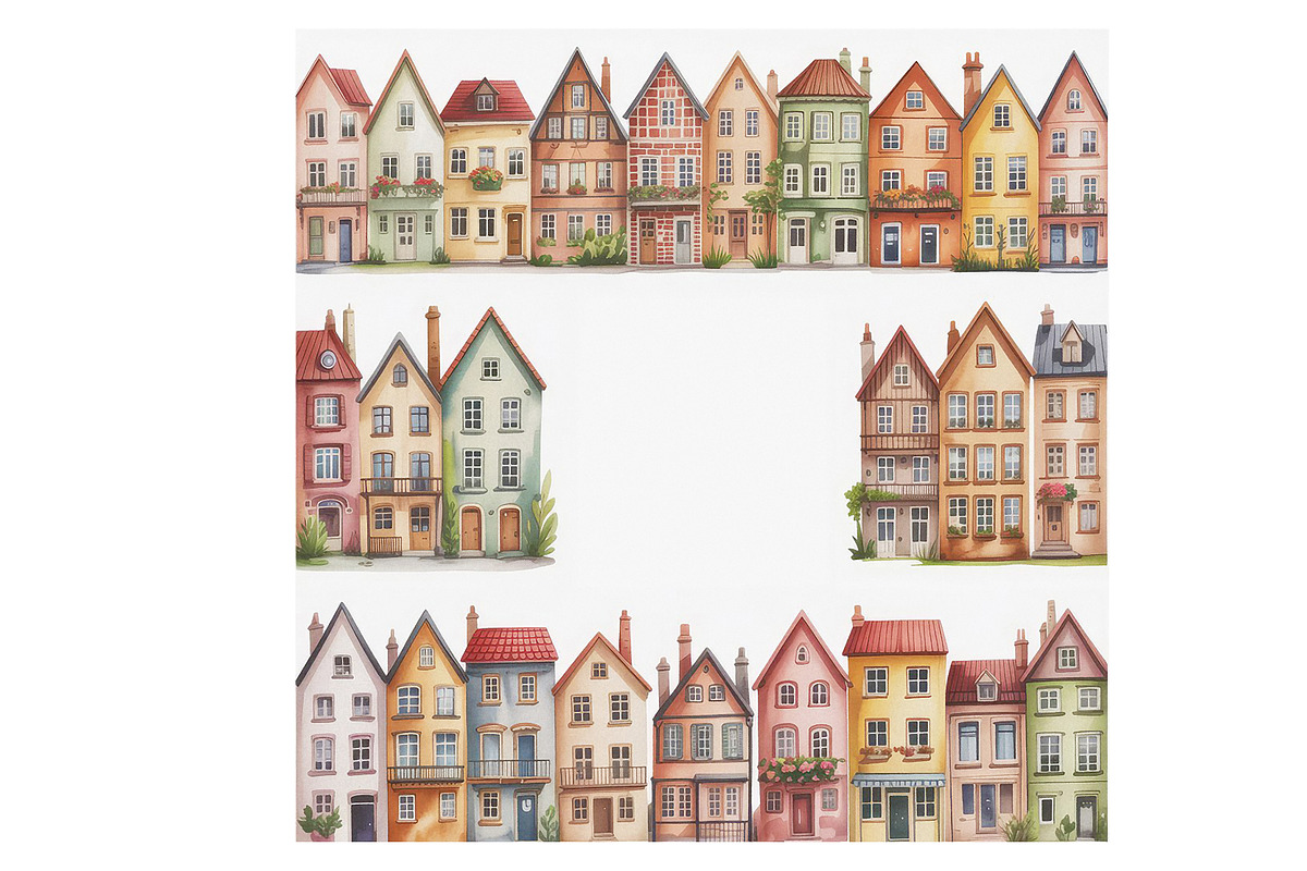 Cute watercolor houses frames, a Background Graphic by SketchArtStudio (Photo 4 of 4)