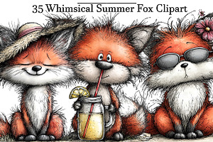 Whimsical Summer Fox Clipart, an Illustration by DreamArtGraphic