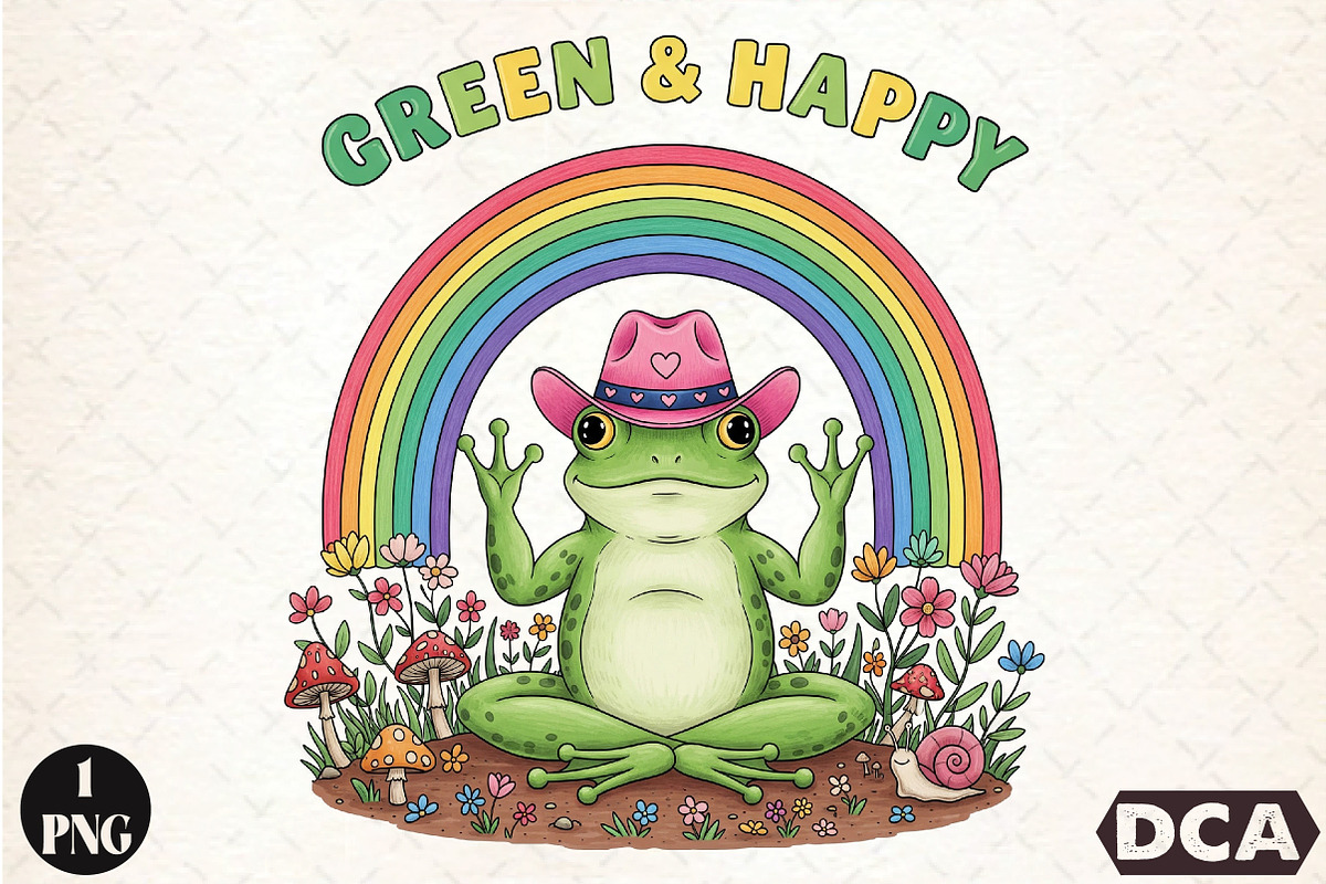 Green & Happy Funny Frog, an Illustration by DreamCafeArt (Photo 1 of 7)