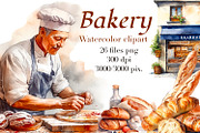 Bakery, watercolor clipart., a Person Illustration by AkvarelRiver (Thumbnail 1 of 5)