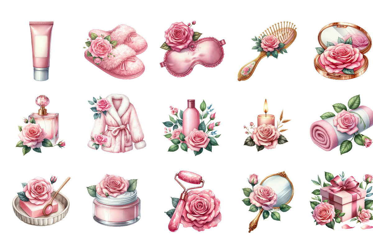 Pink Roses Pamper Time Clipart, an Illustration by Designking (Photo 3 of 5)