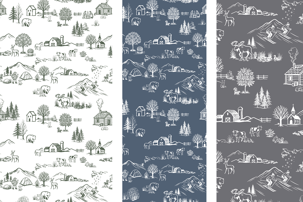 Vermont Toile Pattern Set, a Wallpaper Graphic by Hughes Studio