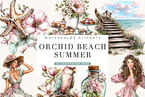 Orchid Beach Summer Clipart, a Seasonal Illustration by BusyDaydesign