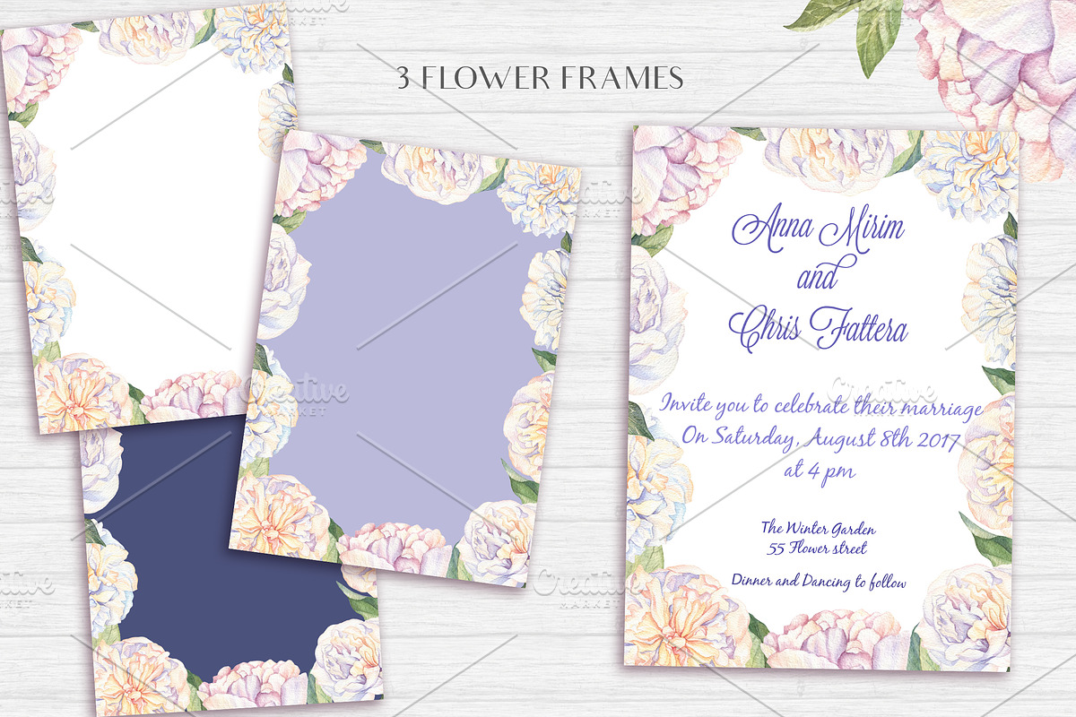 White Peonies-Watercolor Set, a Decorative Illustration by Irina Diasli (Photo 6 of 10)
