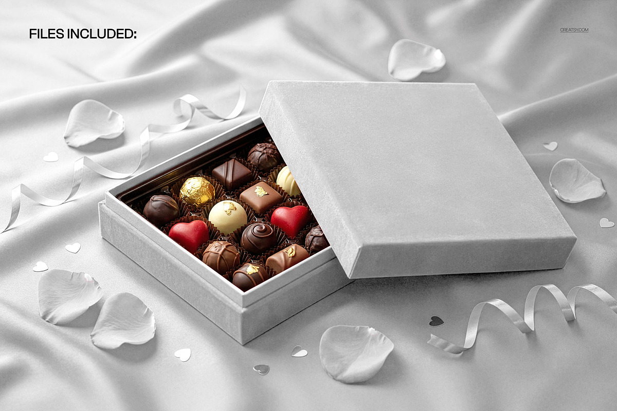 Praline Box on Velvet Fabric Mockup, a Packaging Mockup by creatsy5 (Photo 2 of 5)