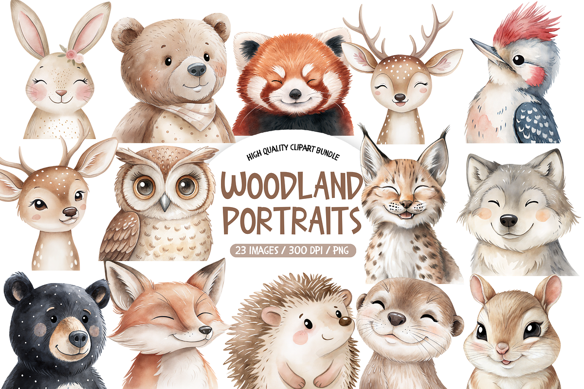 Woodland Animal Portraits Clipart, an Animal Illustration by TatiMockup (Photo 1 of 5)