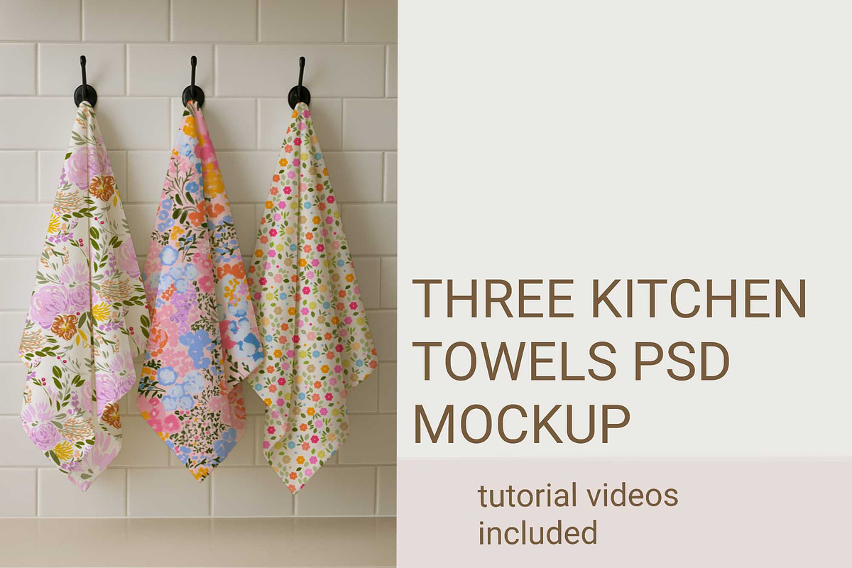THREE COTTON KITCHEN TOWELS MOCKUP, a Household Mockup by jenartstudio (Photo 1 of 2)