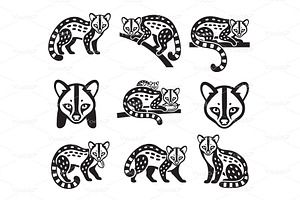 vector set Genets (viverrids), an Animal Illustration by yod67