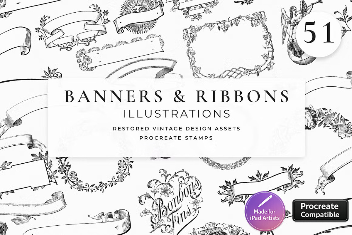 Procreate Banners and Ribbons, a Brush Add-On by AW Studios