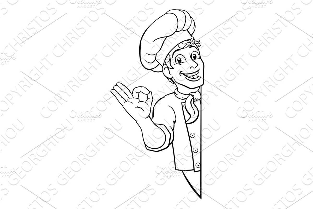 Chef Cook Baker Man Cartoon Peeking, a Person Illustration by Christos Georghiou