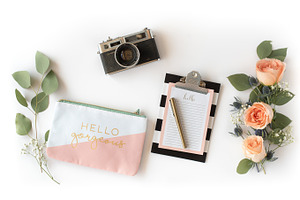 White Pink Floral Flat Lay