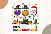 Happy HalloThanksMas Wine Shirt, an Illustration by Watercolor design (Thumbnail 1 of 6)