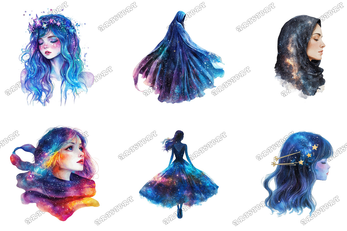 Galaxy Girls Celestial Woman Clipart, an Illustration by designcity5 (Photo 3 of 5)