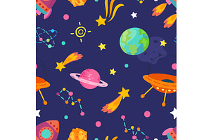 Cartoon space seamless pattern, an Illustration by Valerie Bodnar