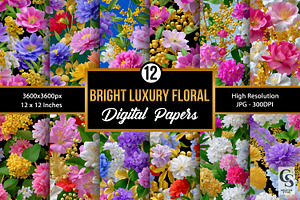 Bright Luxury Flowers Digital Paper, a Pattern Graphic by Creative Store
