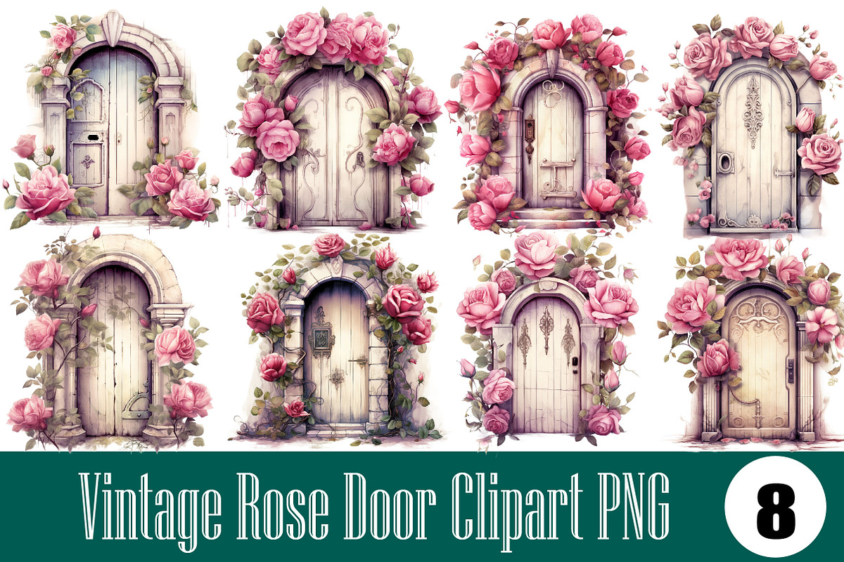 Vintage Rose Door Clipart PNG, an Illustration by Wow Magic