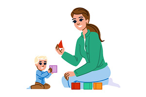 Babysitter playing building blocks, an Object Illustration by pikepicture
