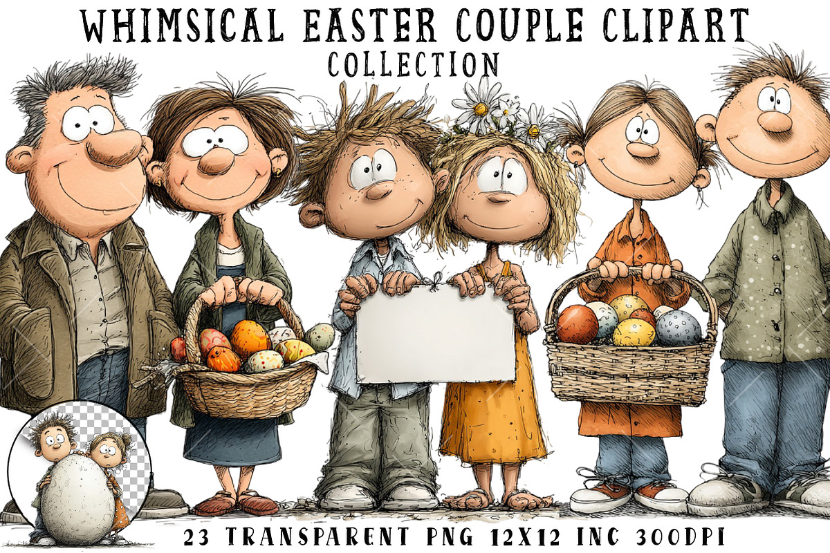 Whimsical Easter Couple Clipart, an Illustration by OK Design (Photo 1 of 6)