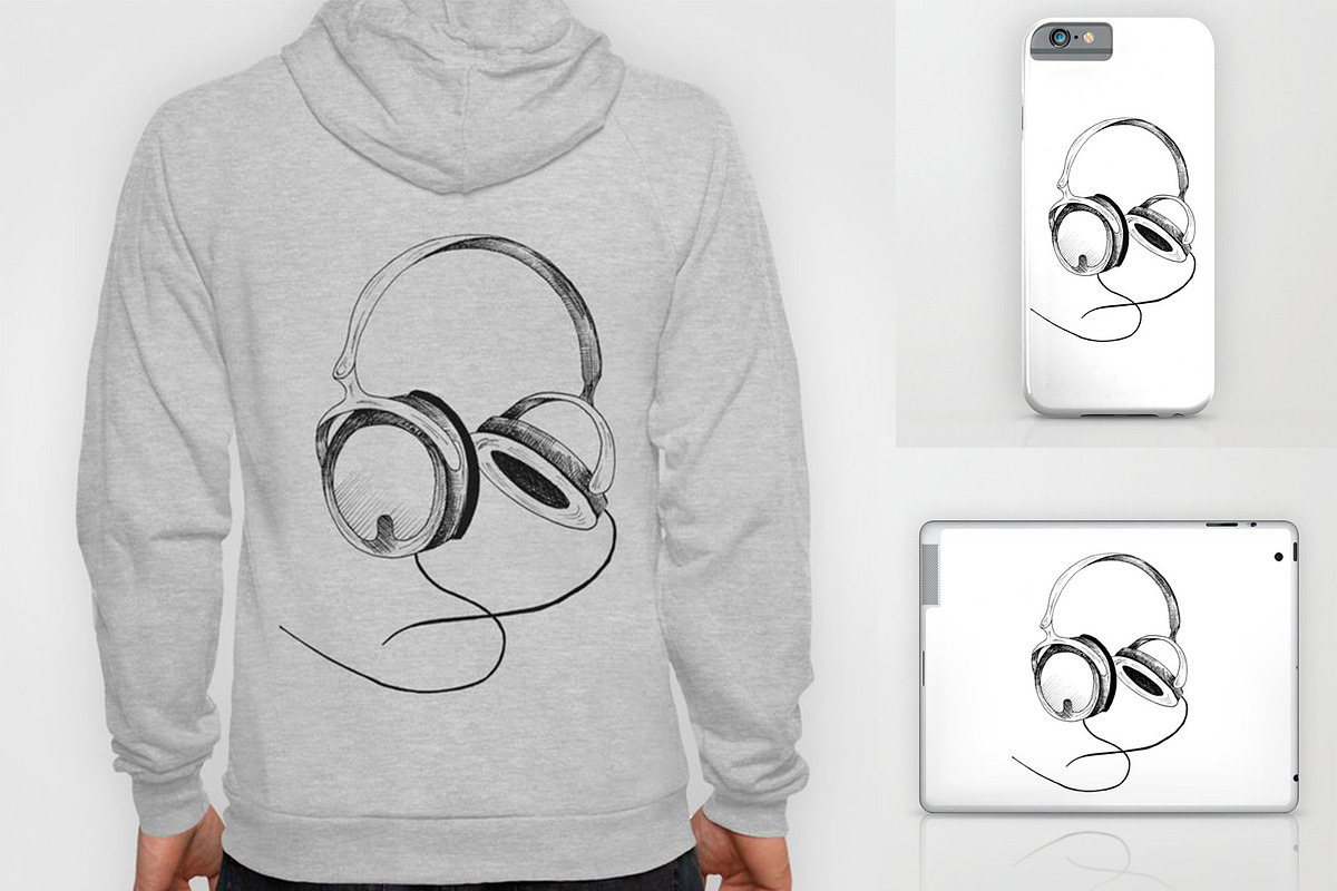 Headphones. Hand-drawn sketch, an Illustration by Canatic (Photo 4 of 5)