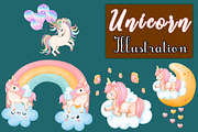 Unicorn Illustration Clipart, an Animal Illustration by Nokibs Pattern (Thumbnail 1 of 7)