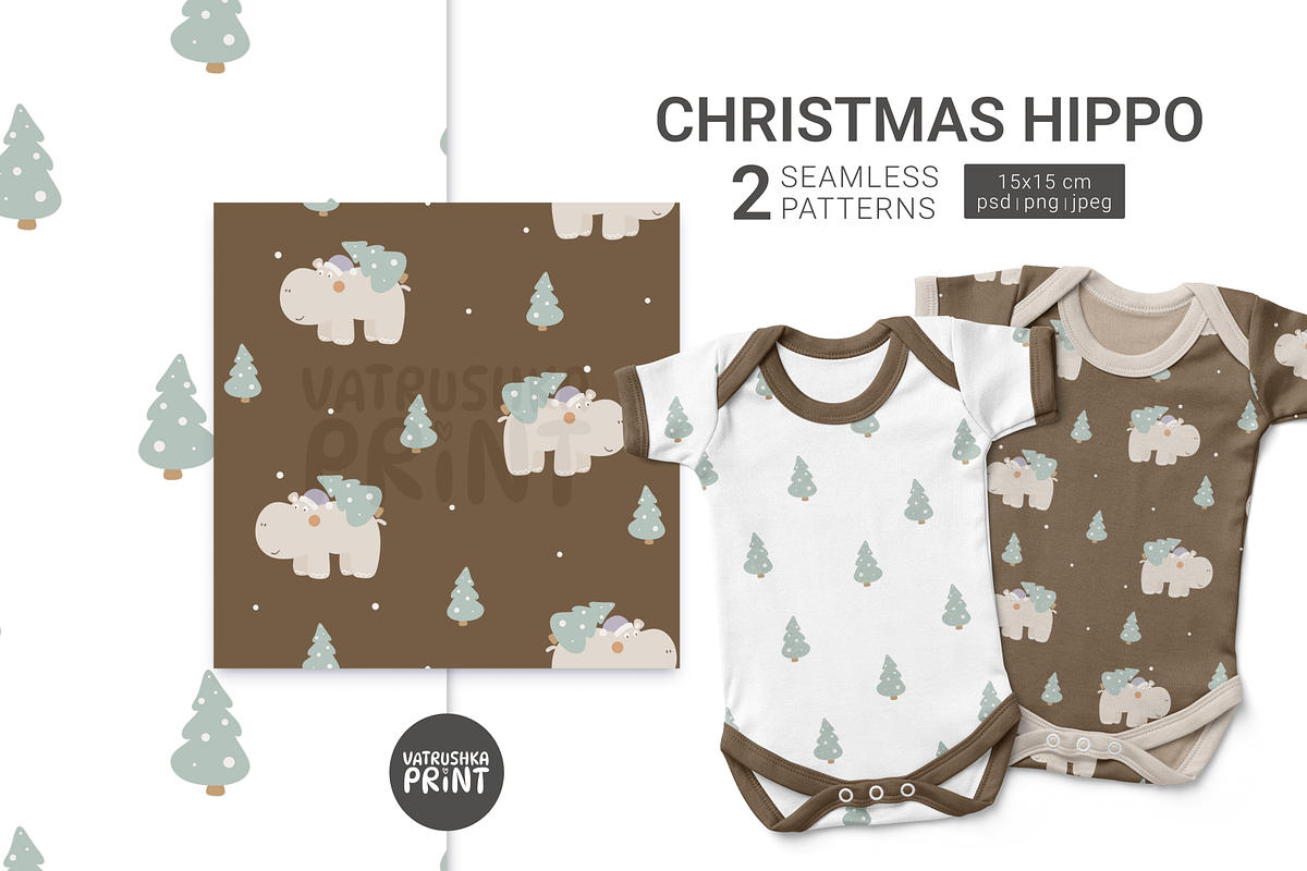 Christmas patterns with hippo, a Pattern Graphic by vatrushkaprint_store (Photo 1 of 3)