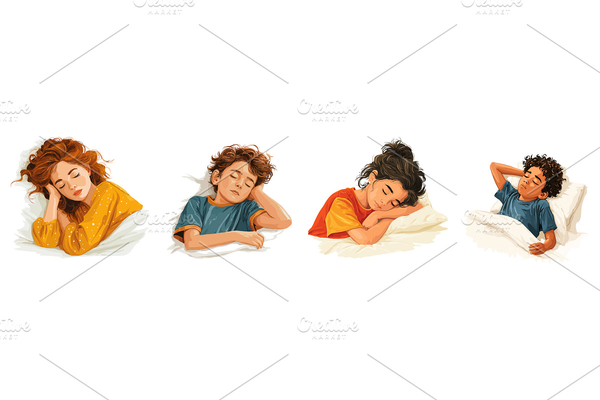 Sleeping Children set. Boy girl, a Person Illustration by Stock-Smart-Start