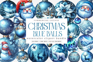 Blue Christmas Balls Clipart Bundle, an Illustration by SinaCreation