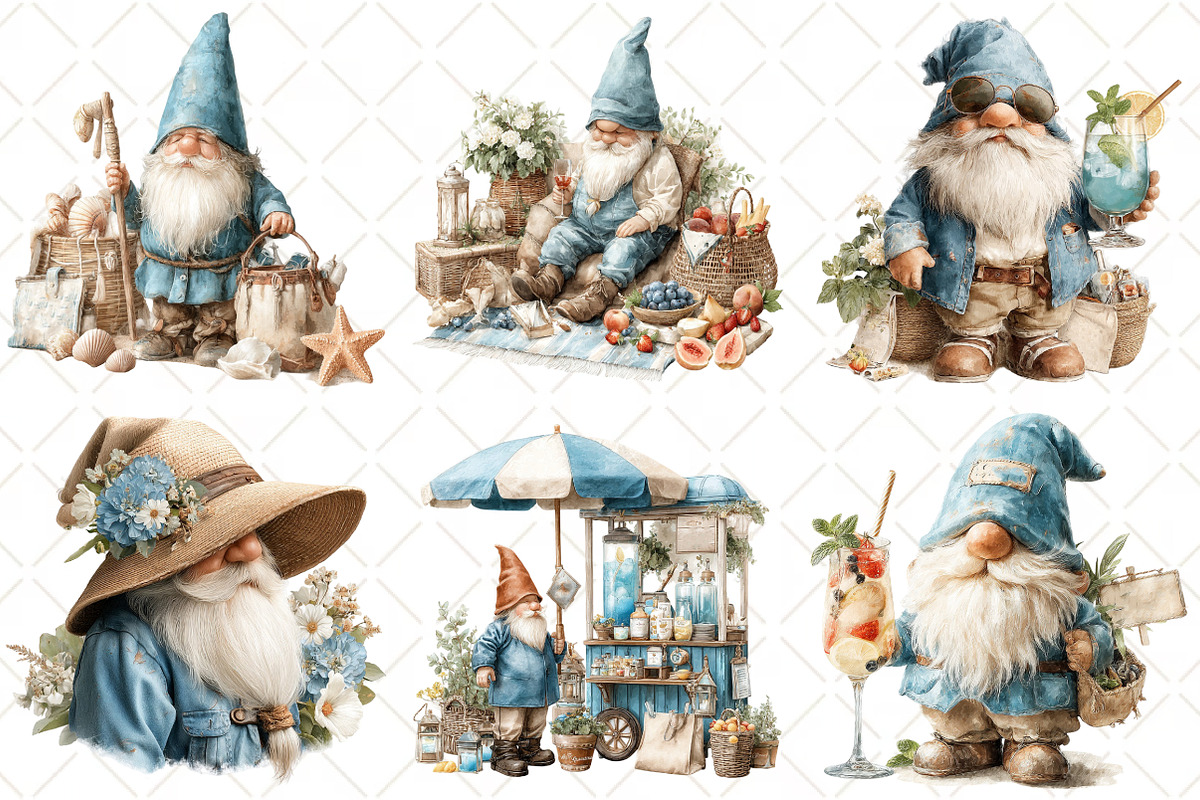 Watercolor Summer Gnome Clipart, an Illustration by Black Bird Studio (Photo 3 of 5)