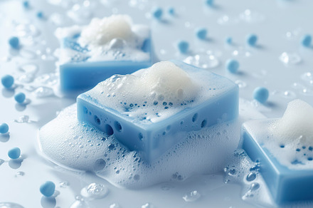 Soap with foam on white background, a Beauty & Fashion Photo by AlyaAnd