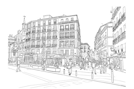 Madrid Spain City Travel Drawing