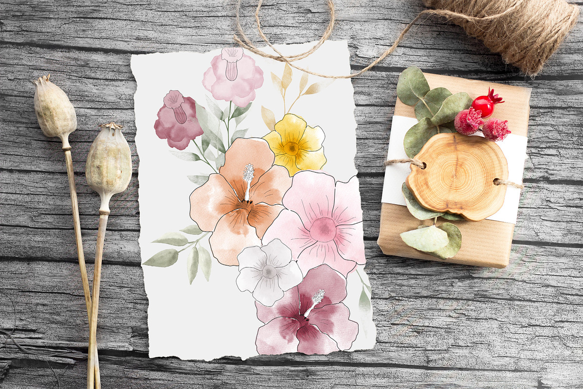 Watercolor Rustic Flowers, an Illustration by Chus Moreno Studio (Photo 5 of 6)