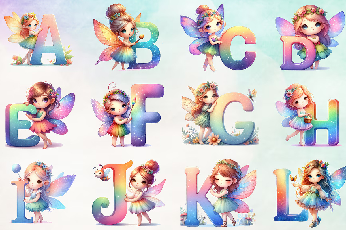 Cute Fairy Alphabet Clipart PNG, a Work Illustration by Craft Nest (Photo 2 of 4)