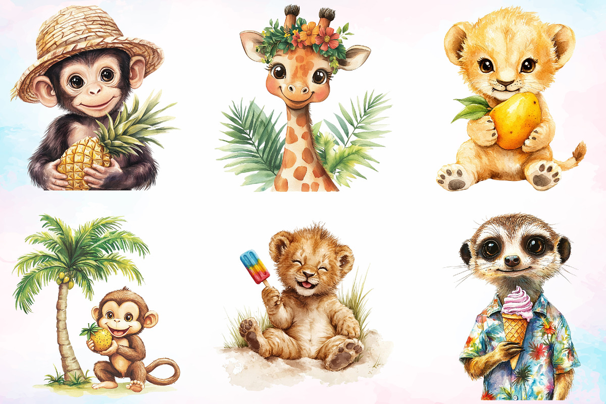 Cute Summer Safari Animals Clipart, an Illustration by Canvas Craft (Photo 3 of 3)