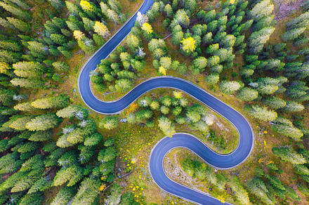 Aerial view on the road and forest, a Transportation Photo by Landscape and travel